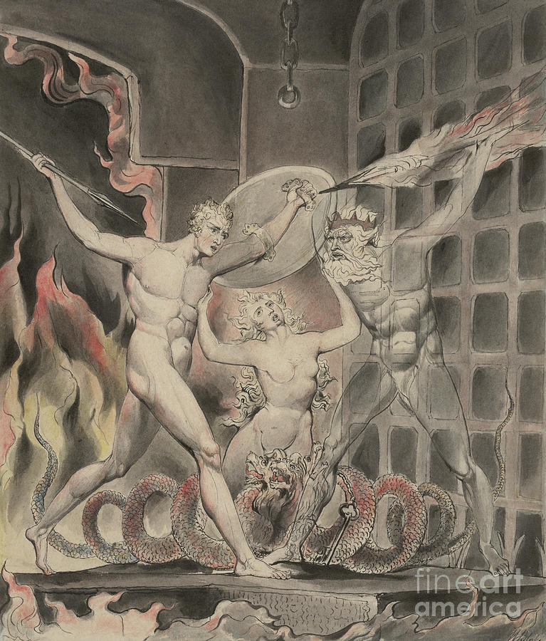 Satan Comes to the Gates of Hell Painting by William Blake