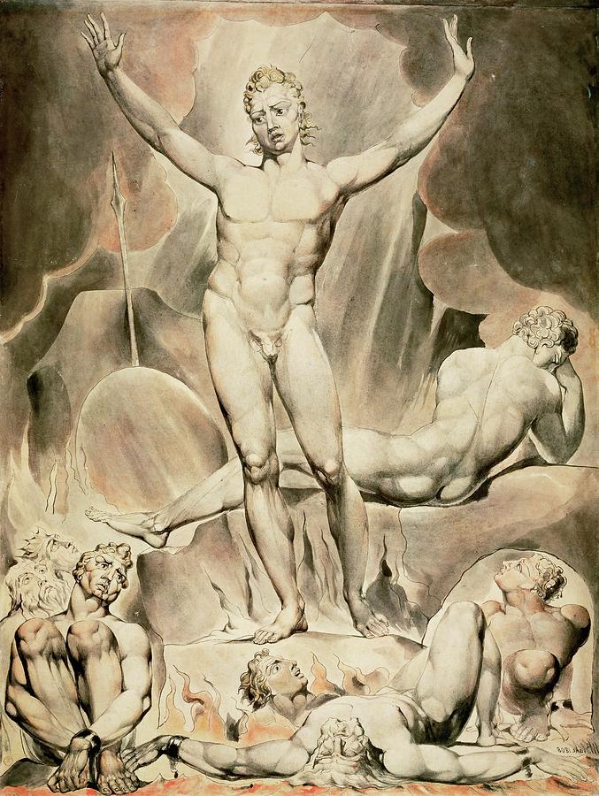 Satan rousing the rebellious angels. Paper. Painting by William Blake -1757-1827-