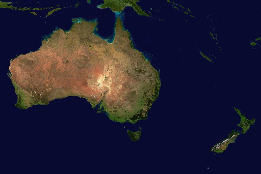 Satellite image of Australia and New Zealand Painting by Celestial Images