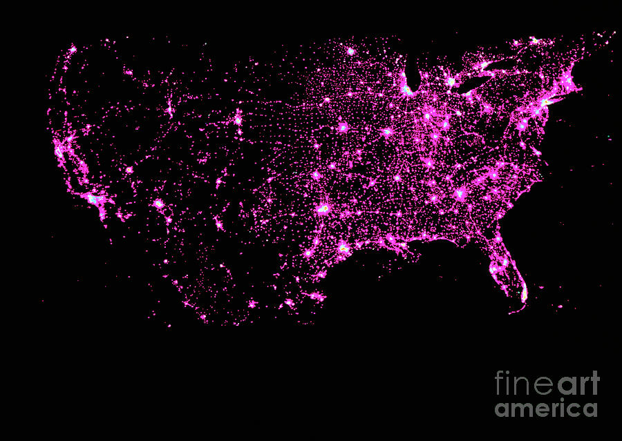 Satellite Picture Of The City Lights Of The Usa Photograph by Us Geological Survey/science Photo Library