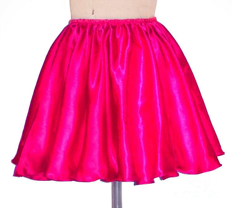 Satin mini skirt, full circle. Ameynra by Sofia. Hot-pink, dark ...