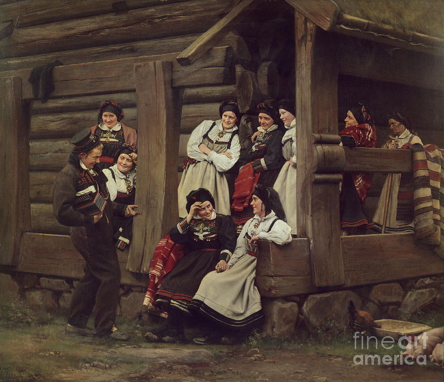 Saturday proposal in Setesdalen Painting by O Vaering by Carl Sundt Hansen