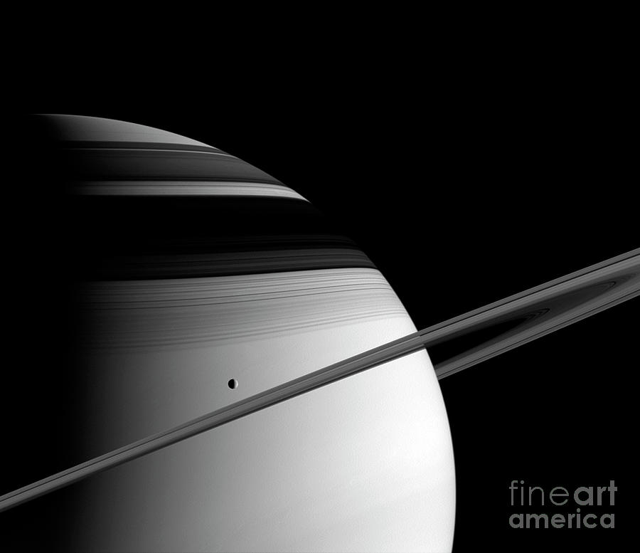 Saturn And Its Moon Tethys Photograph by Nasa/jpl/space Science ...