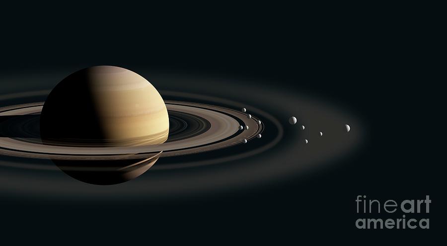 Saturn And Its Moons Photograph by Tim Brown/science Photo Library