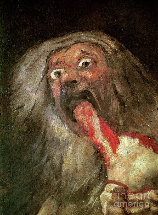Saturn Devouring His Son, Detail Of The Head Of Saturn Painting by Goya