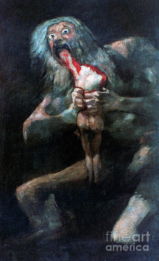 Saturn Devouring One Of His Children Drawing by Print Collector