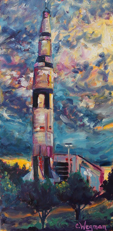 Sunset Painting - Saturn V Rocket by Christina Wegman