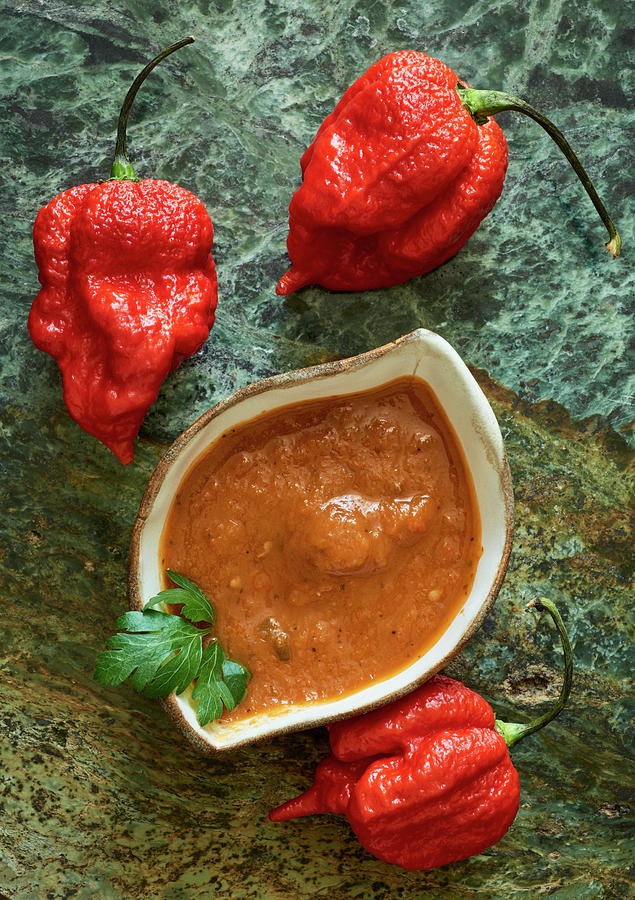 Sauce Made With Garlic, Carolina Reaper Chilli, Parsley And Dried Tomatoes Photograph by Edyta Girgiel