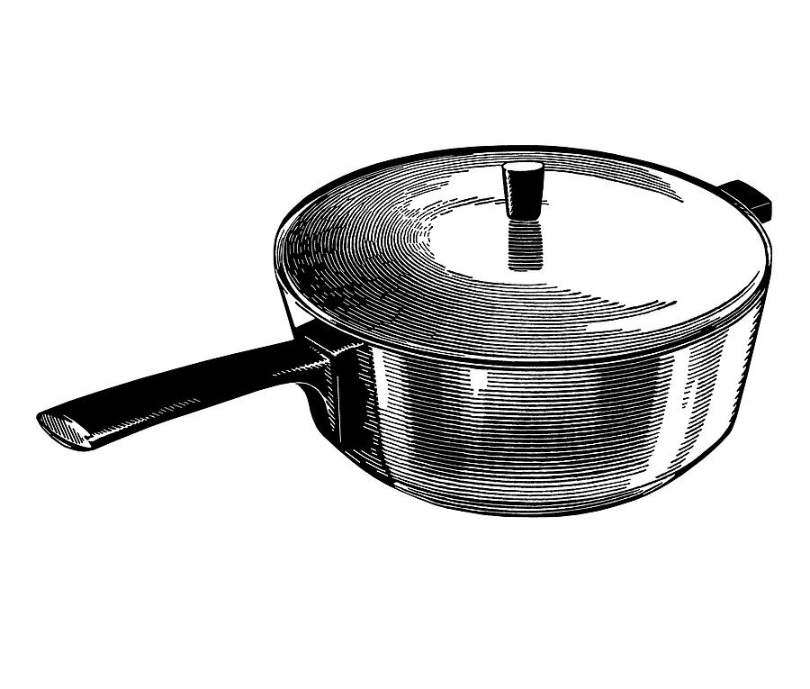 Black And White Drawing - Saucepan With Lid by CSA Images