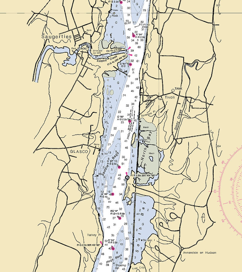 Saugertiesnew York Nautical Chart Mixed Media by Sea Koast Pixels