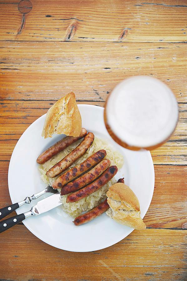 Sausages With White Cabbage From The Historic Wurstkuchl In Regensburg