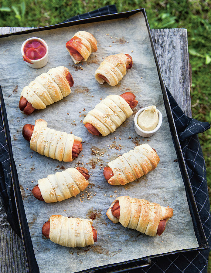 Sausages Wrapped In Pastry On A Baking Tray Photograph by Nadja Hudovernik Food Photography