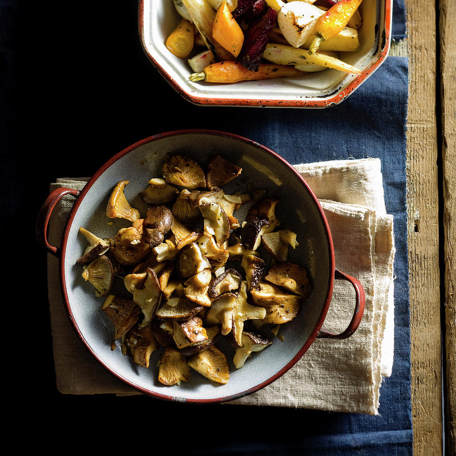 Sauted Mushrooms And Roasted Vegetables Photograph by Leo Gong