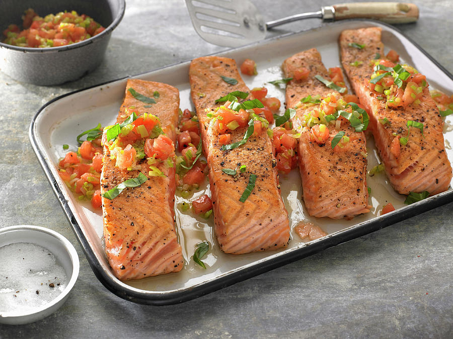 Sauteed Boneless Salmon Fillets With Leeks Photograph by Michael Kraus