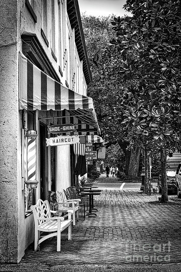 Savannah Barber Shop Sidewalk Black and White Photograph by Carol Groenen