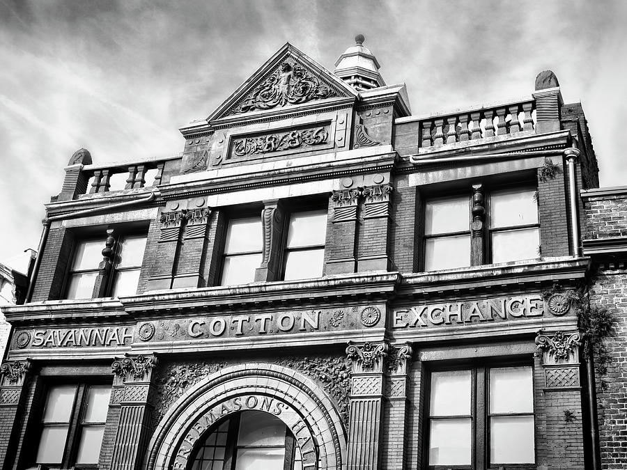 Savannah Cotton Exchange Black and White Photograph by Ann Powell