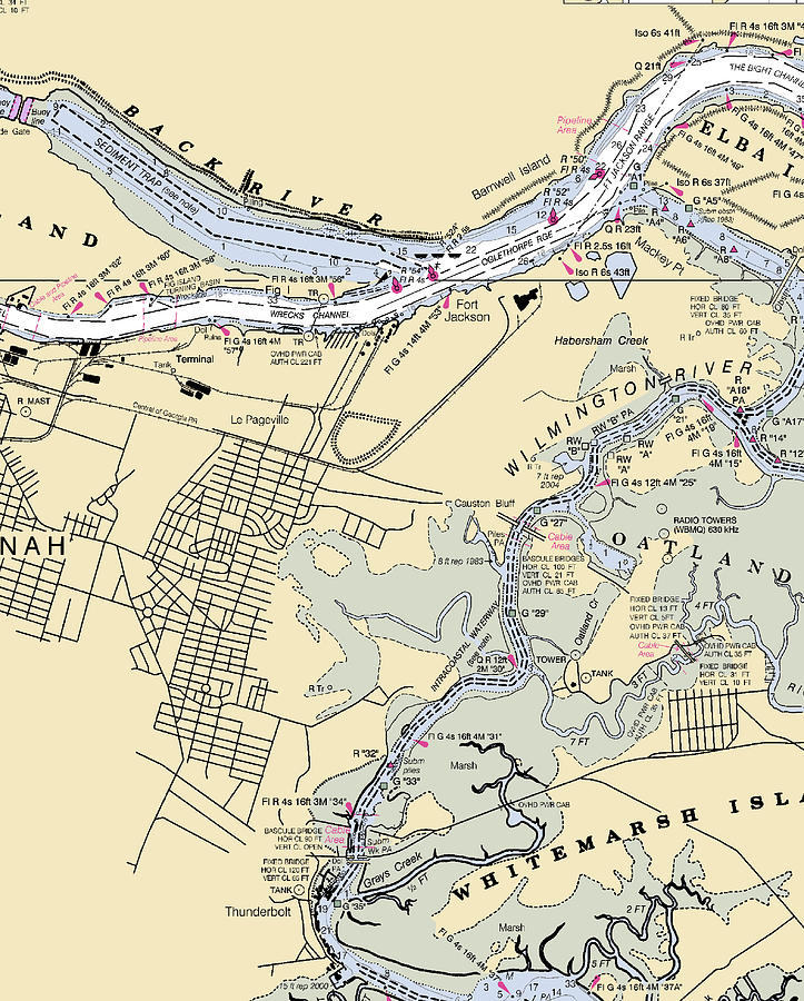 Savannah Nautical Chart _v2 Mixed Media by Sea Koast Fine