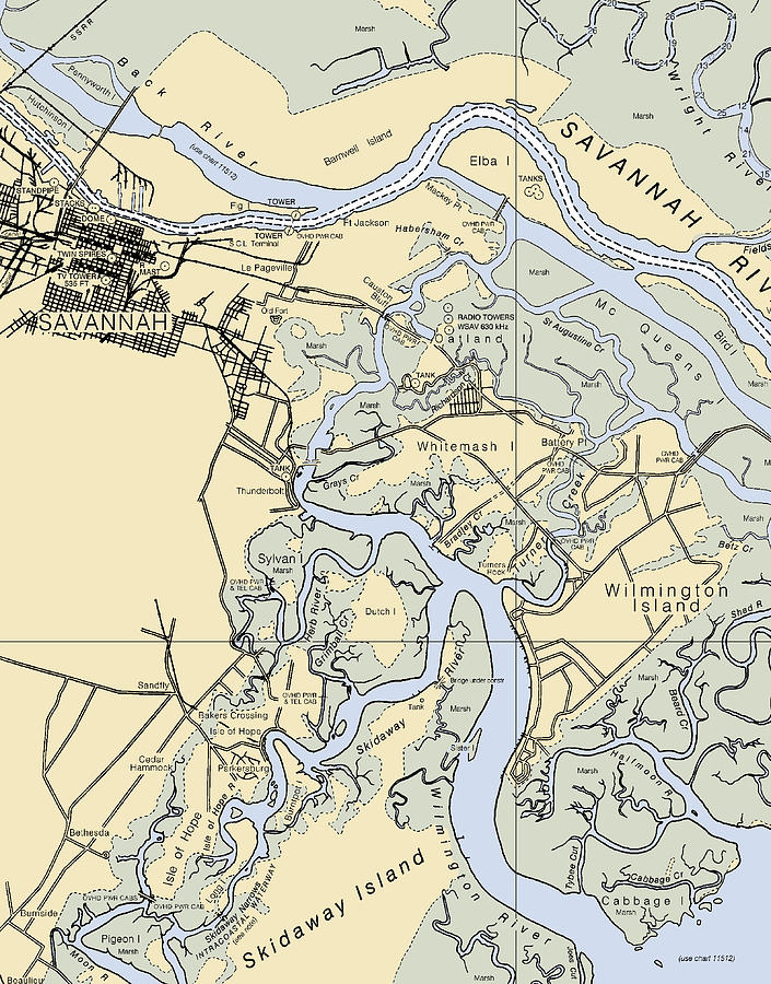 Savannah Nautical Chart _v3 Mixed Media by Sea Koast Fine