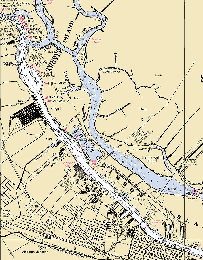 Savannah Nautical Chart _v4 Mixed Media by Sea Koast Pixels