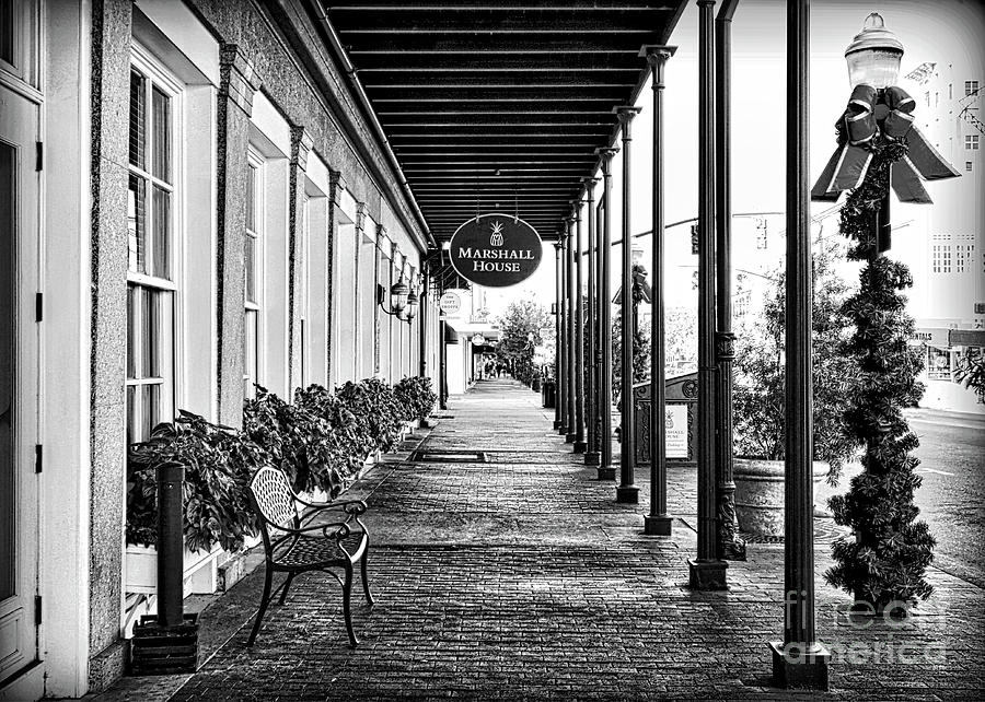 Savannah Sidewalk Marshall House Black and White Photograph by Carol Groenen