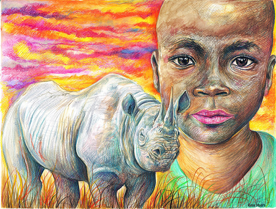 Save the Rhino Painting by Kevin Derek Moore