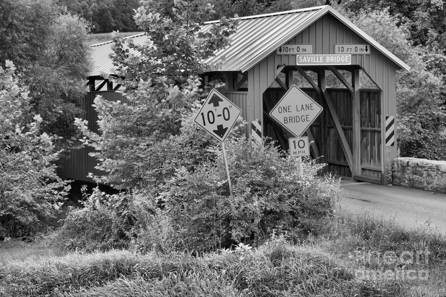 Saville Covered Bridge In The Woods Black And White Photograph by Adam Jewell