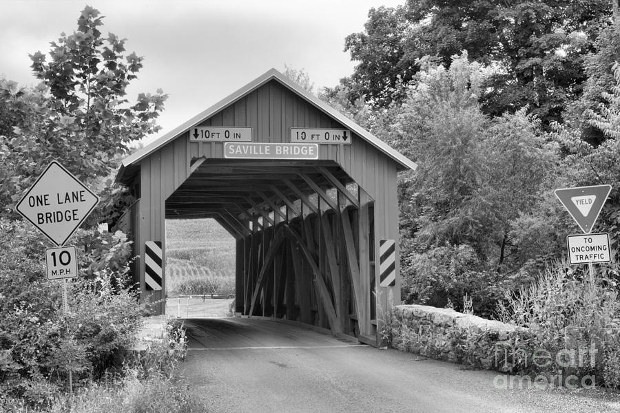 Saville Township Covered Bridge Black And White Photograph by Adam Jewell