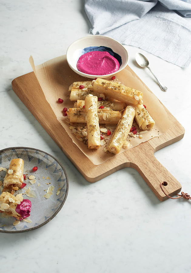 Savory Almond Rolls With Beetroot Dip Photograph by Charlotte Kibbles