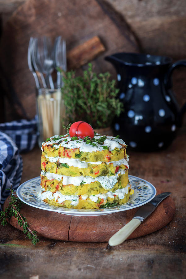 Savory Potato Mash Cake With Sour Cream Photograph by Irina Meliukh