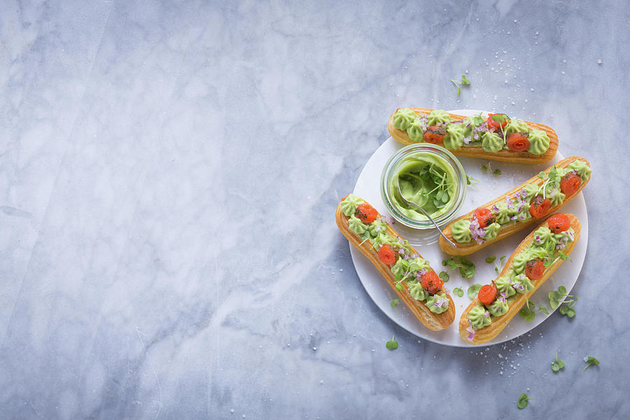 Savoury Eclairs With Avocado, Salmon And Cress Photograph by Eising Studio