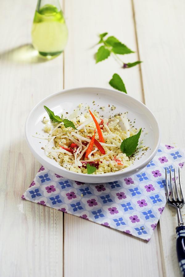 Savoury Millet Salad With White Cabbage And Strips Of Pepper Photograph by Mandy Reschke