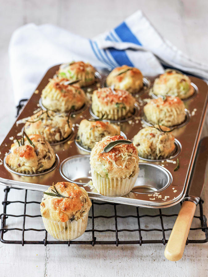 Savoury Mini Muffins With Gruyere Sage And Onion Flavouring Photograph by Michael Paul
