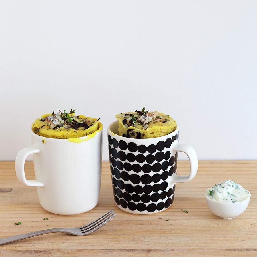 Savoury Mug Cakes With Sardines, Onion And Olives Photograph by Akiko Ida
