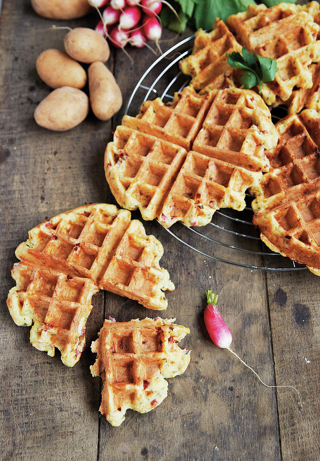 Savoury Potato Waffles With Diced Bacon Photograph by Tre Torri
