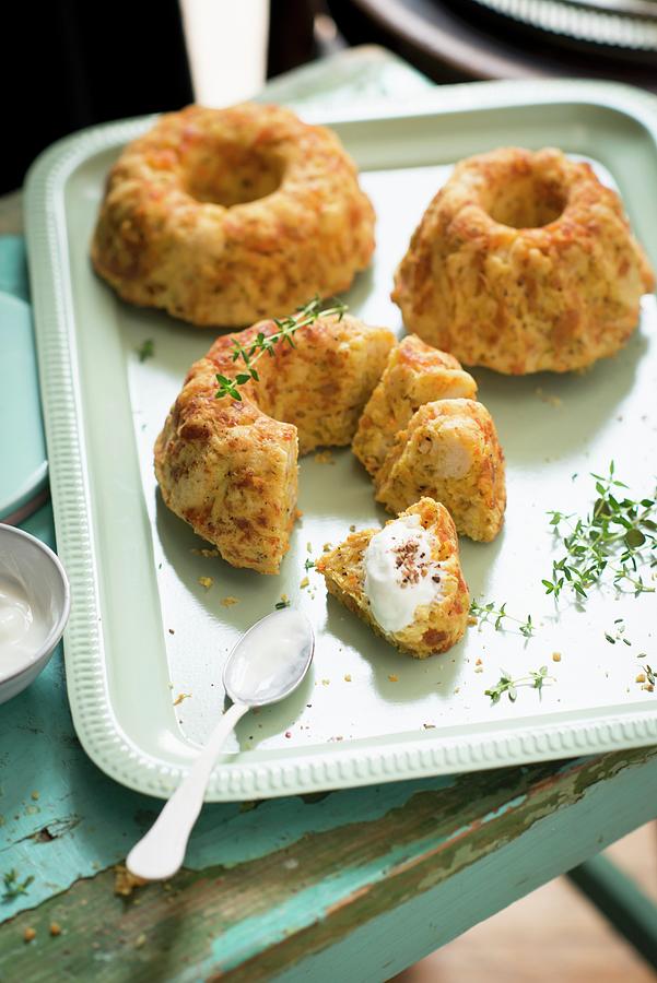 Savoury Ring Cakes With Yoghurt And Thyme On A Tray Photograph by Manuela Rther
