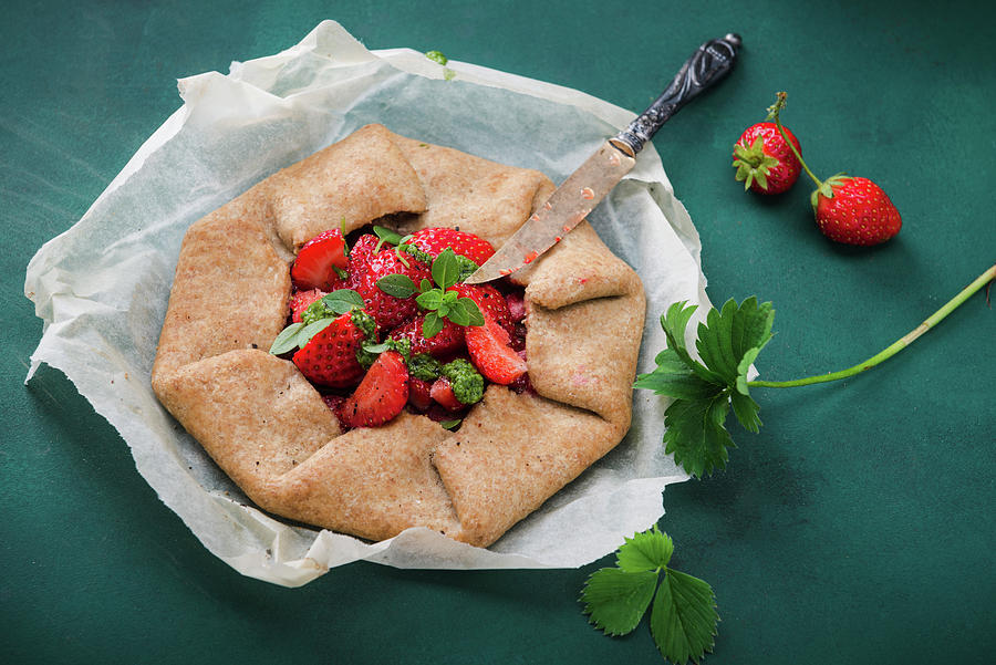 Savoury Vegan Spelt Galette With Strawberries And Basil Pesto Photograph by Kati Neudert