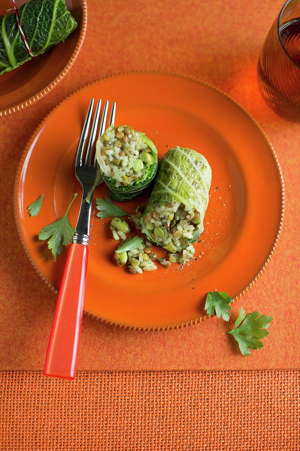 Savoy Cabbage Roulade Filled With Rice Photograph by Joerg Lehmann