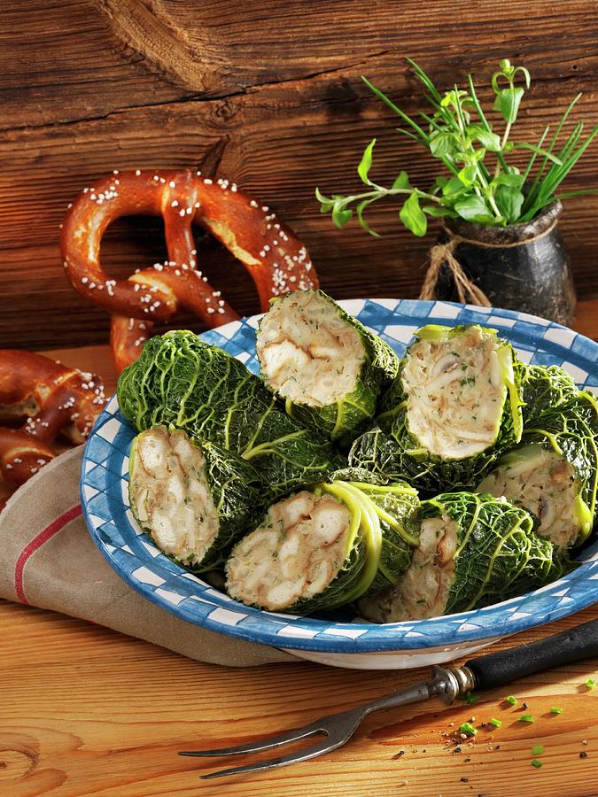 Savoy Cabbage Roulade With A Celeriac And Pretzel Filling Photograph by Karl Newedel