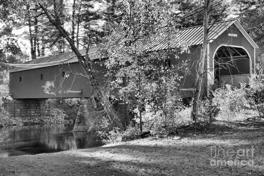 Sawyers Crossing Covered Bridge Black And White Photograph by Adam Jewell
