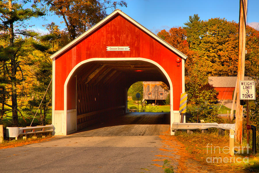 Sawyers Crossing Covered Bridge Landscape Photograph by Adam Jewell