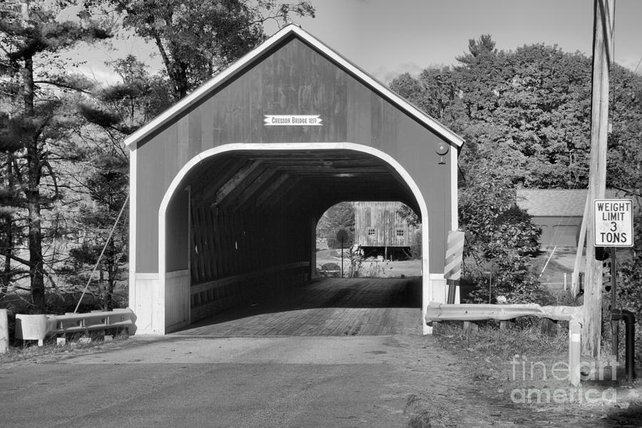 Sawyers Crossing Covered Bridge Landscape Black And White Photograph by Adam Jewell
