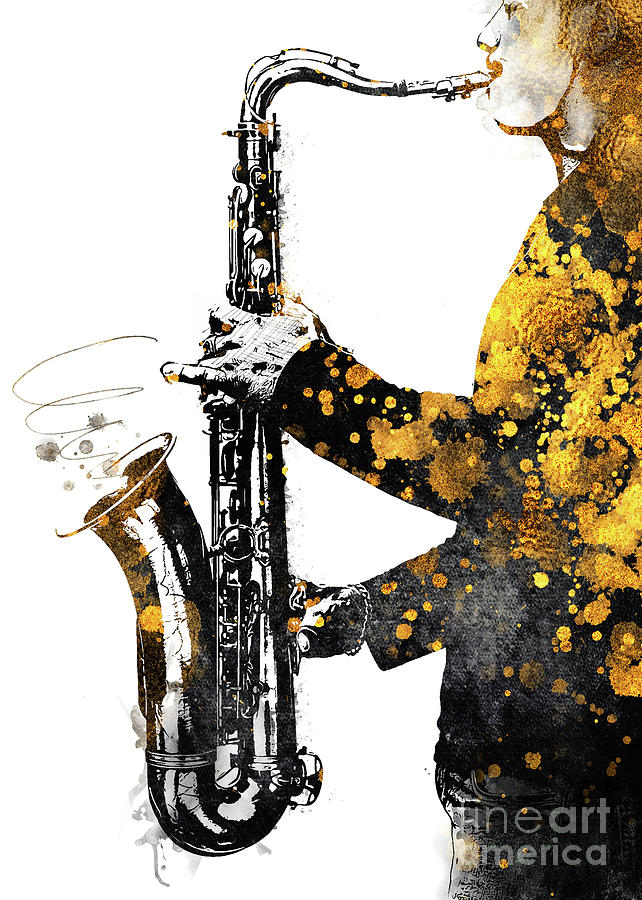 Saxophone Music Art Gold And Black Digital Art