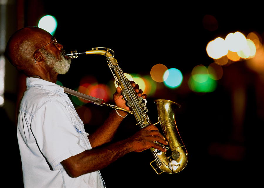 Saxophonist On Street At Night, New Photograph by Siegfried Layda Saxophonist On Street At Night, New Photograph by Siegfried Layda