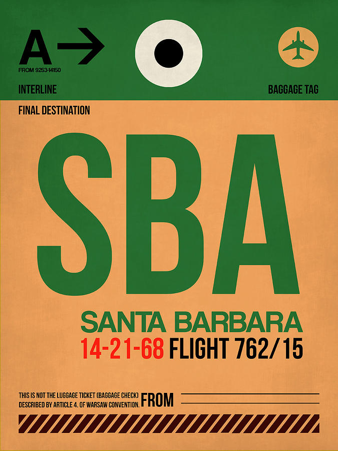SBA Santa Barbara Luggage Tag I Digital Art by Naxart Studio
