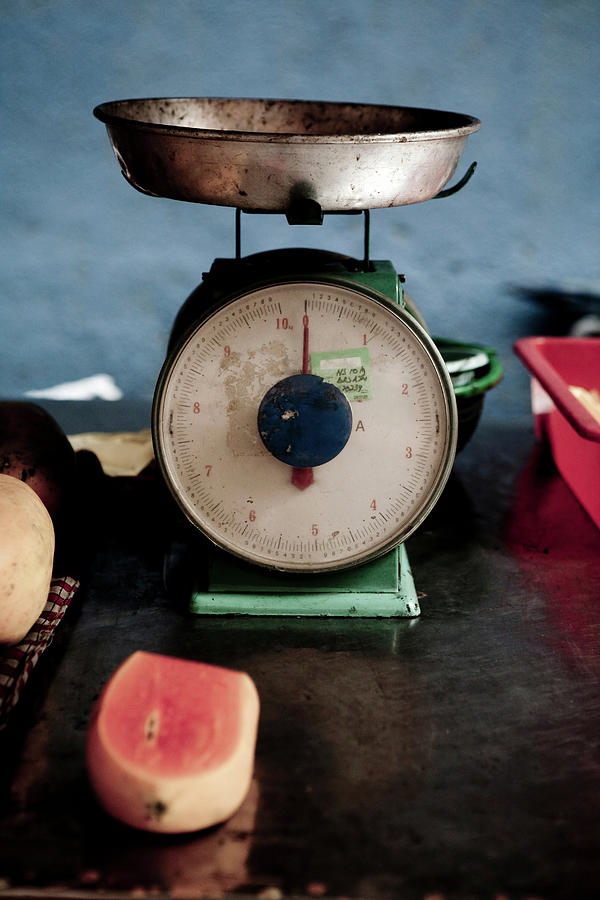 Still Life Digital Art - Scales And Fruit In Bangkok, Thailand by Jon Mead