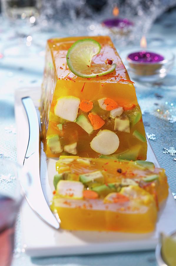 Scallop And Saffron Aspic Terrine Photograph by Veigas