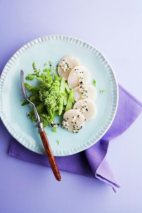 Scalloped Tataki With An Asparagus And Mint Salad And Coconut Chutney Photograph by Michael Wissing