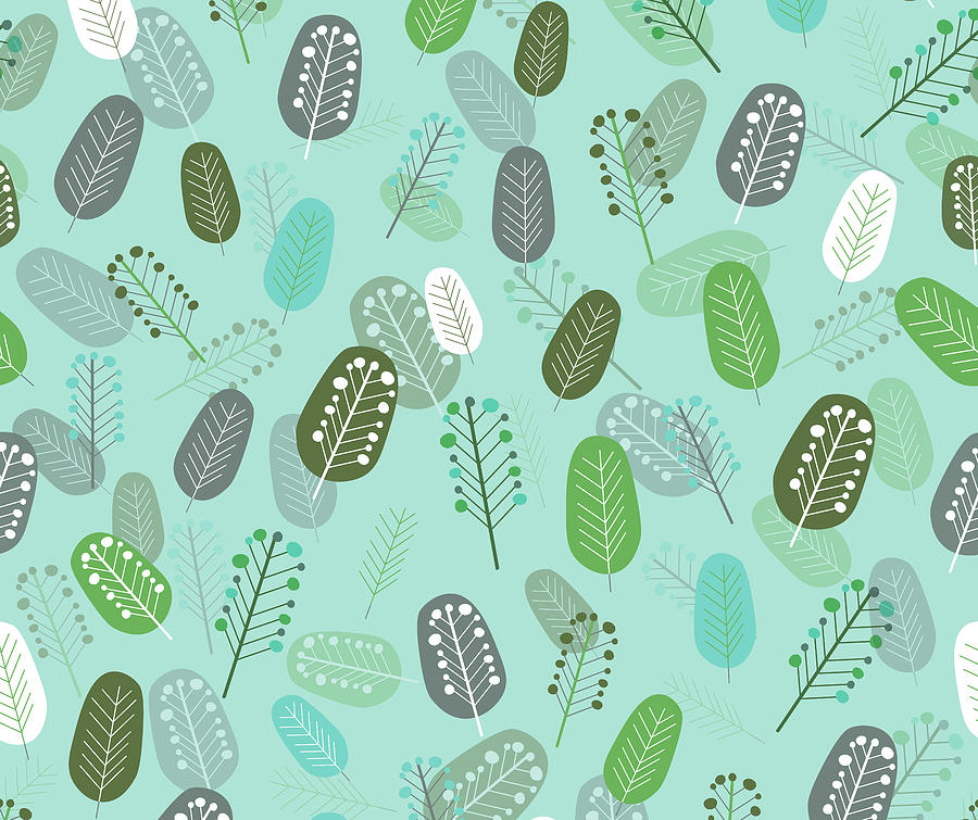 Pattern Digital Art - Scandinavian Leaves Pattern Turquoise by Gal Designs