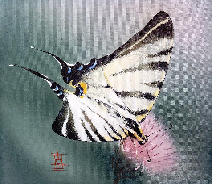 Scarce Swallowtail on Pink Meadow Flower Painting by Alina Oseeva