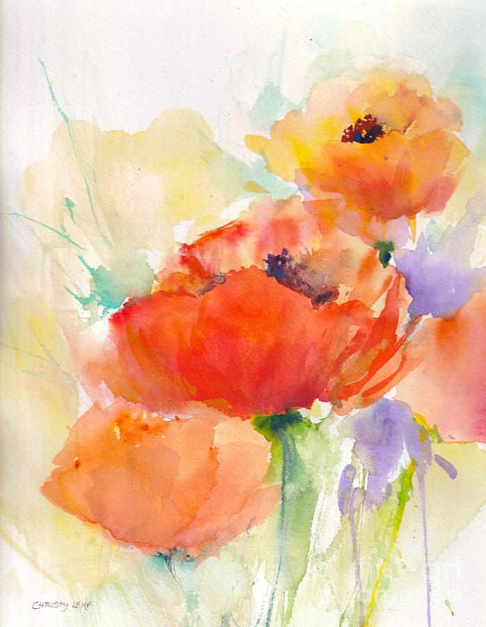 Scarlet Morning Poppies Painting by Christy Lemp